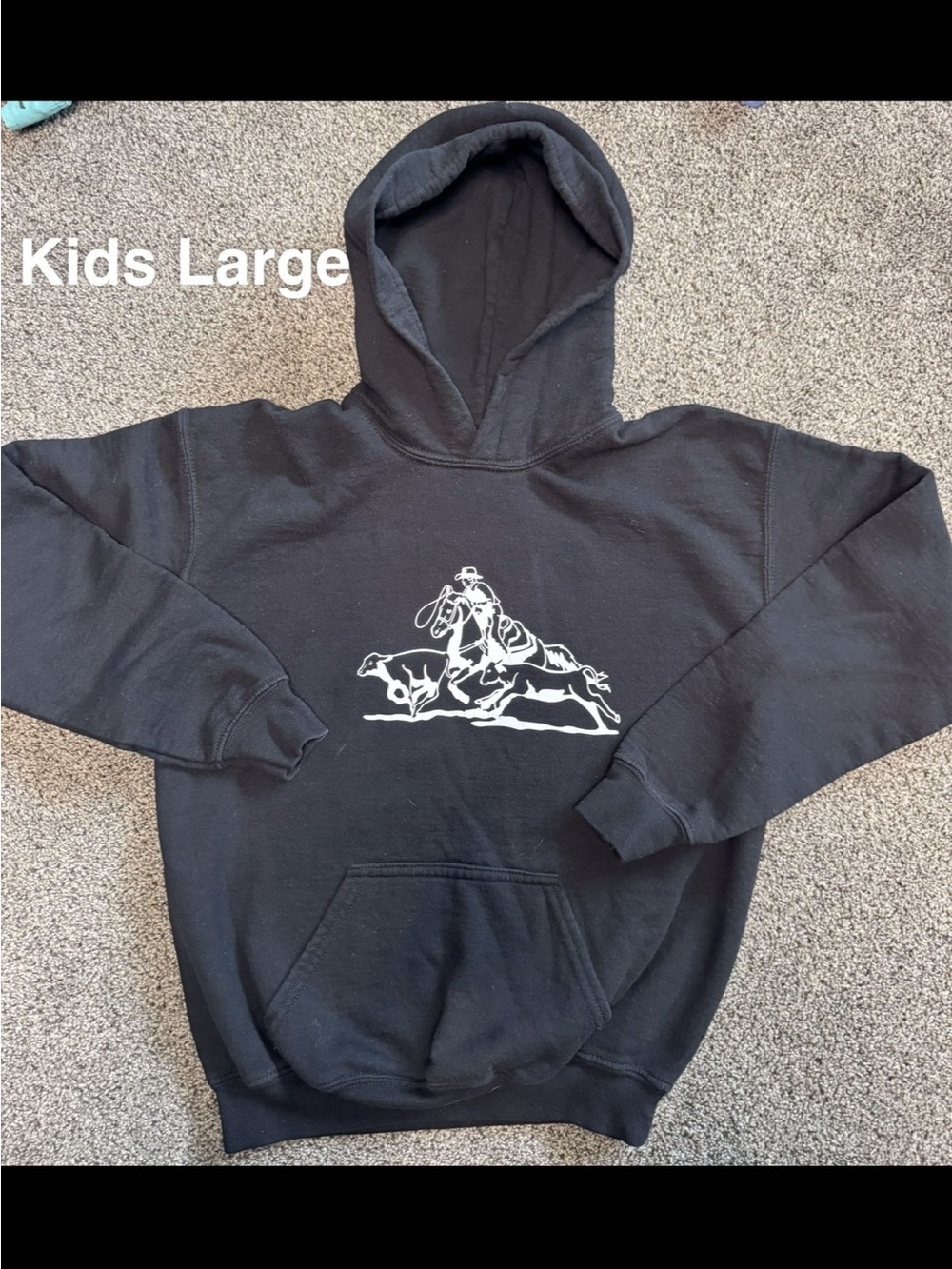 Gildan Black Kids Hoodie with White Rodeo Graphic